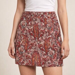 LOFT Ann‎ Taylor Paisley Skirt Red Orange Cream Size 12 P Lined